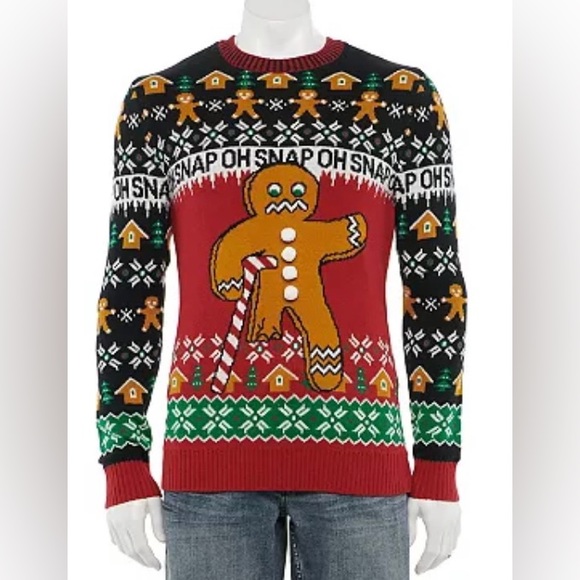 Christmas 🎄 UGLY Sweater “OH SNAP!” Gingerbread Man w/Candy Cane Crutch Size S - Picture 5 of 6